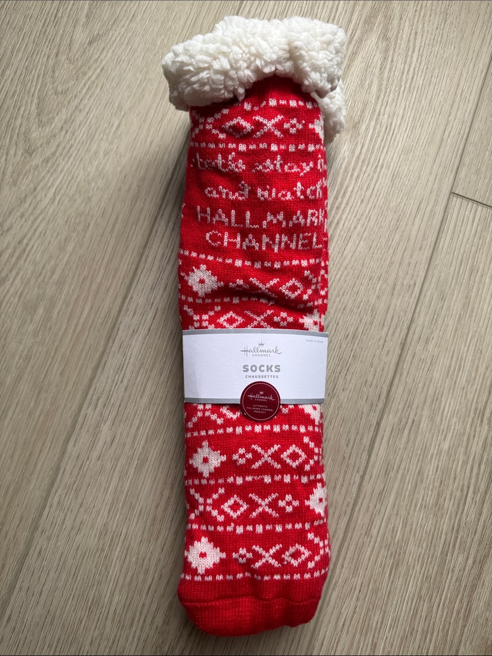 Hallmark Red & White Fair Isle Sherpa Socks